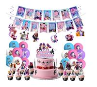 Birthday Decorations For K Pop Demon Hunters party,H_Hunters Party Decorations Kit with Happy Birthday Banner, Balloons, Cake Decorations, Pink for Fans Party Supplies WWR