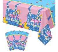 Birthday Decorations Tablecloth Party Tablecovers Blue Pink 1st Girl Boy | 3 Pack Teacher Themed Table Cloth Cover for 6 Foot Rectangle Tables, 54" x 108", Toddler Learning Songs First Words Educator
