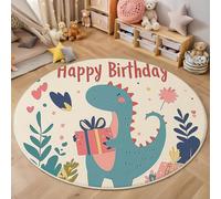 Birthday Dinosaur Round Area Rug 90cm, Soft Washable Non Slip Low-Pile Circle Thin Rugs, Cartoon Character Printed Carpet for Living Room Kitchen Bedroom Dining Room Multicolor