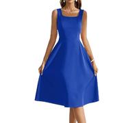 Birthday Dress for Women Elegant Dress Sleeve Dresses Women's Casual Solid Square Collar Sleeveless Beach Dresses Summer A-Line Midi Dresses Elegant Swing Party Dresses Flowy Vacation Dresses Bell