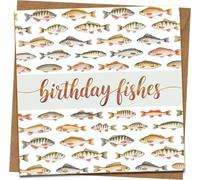 Birthday Fishes Funny Pun Greeting Card - Fish Pattern, 145mm x 145mm Square, Blank Inside, for Men Women Kids, Comes with Kraft Envelope