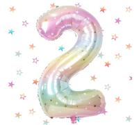 Birthday Foil Balloon Number 2 Rainbow, 101 cm Giant Foil Balloons Number 2, Helium Balloon Numbers 2 Decoration, 2nd Birthday Balloon Decoration Wedding Anniversary Party Decoration - Flies with