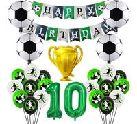 Birthday Football Decorations, 10 Years Party Football Theme, 25 Sets Birthday Football, Includes Football Balloons, Flag, Football Trophy Balloons, Foil Football Balloons, Number Balloons
