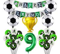 Birthday Football Decorations, 9 Years Party Football Theme, 25 Sets Birthday Football, Includes Football Balloons, Flag, Football Trophy Balloons, Foil Football Balloons, Number Balloons