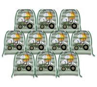 Birthday Galore Farm Green Tractor Time 8.5 x 11 Inch Drawstring Goodie Bags For Party Favors - 10 Pack of Candy Treat Bags - Boys Kids Birthday Party Decorations
