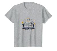 Birthday Gift: 32 is Just a Chapter, Not The Book T-Shirt, Kids, Heather Grey, 3 Years