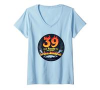 Birthday Gift: 39 and Ready to Burn Bridges Funny Quote V-Neck T-Shirt, Women, Baby Blue, S