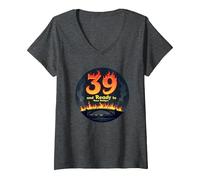 Birthday Gift: 39 and Ready to Burn Bridges Funny Quote V-Neck T-Shirt, Women, Dark Heather Grey, S