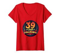 Birthday Gift: 39 and Ready to Burn Bridges Funny Quote V-Neck T-Shirt, Women, Red, L