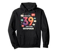 Birthday Gift: 39 Years of Being Outspoken Celebration Pullover Hoodie, Adult Unisex, Black, XXL