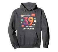 Birthday Gift: 39 Years of Being Outspoken Celebration Pullover Hoodie, Adult Unisex, Dark Heather Grey, XXL