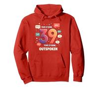Birthday Gift: 39 Years of Being Outspoken Celebration Pullover Hoodie, Adult Unisex, Red, XXL