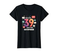 Birthday Gift: 39 Years of Being Outspoken Celebration T-Shirt, Women, Black, S