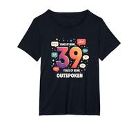 Birthday Gift: 39 Years of Being Outspoken Celebration T-Shirt, Women's Plus, Black, 2X