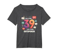 Birthday Gift: 39 Years of Being Outspoken Celebration T-Shirt, Women's Plus, Dark Heather Grey, 2X
