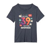 Birthday Gift: 39 Years of Being Outspoken Celebration T-Shirt, Women's Plus, Heather Blue, 2X