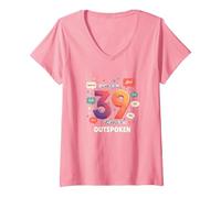 Birthday Gift: 39 Years of Being Outspoken Celebration V-Neck T-Shirt, Women, Pink, XXL