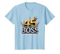 Birthday Gift: 45 Years of Being a Boss Anniversary Crown T-Shirt, Kids, Baby Blue, 8 Years