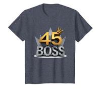 Birthday Gift: 45 Years of Being a Boss Anniversary Crown T-Shirt, Kids, Heather Blue, 8 Years