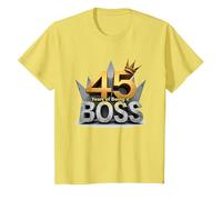 Birthday Gift: 45 Years of Being a Boss Anniversary Crown T-Shirt, Kids, Lemon, 8 Years