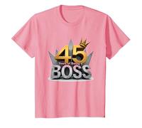 Birthday Gift: 45 Years of Being a Boss Anniversary Crown T-Shirt, Kids, Pink, 8 Years