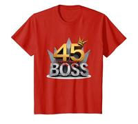 Birthday Gift: 45 Years of Being a Boss Anniversary Crown T-Shirt, Kids, Red, 8 Years