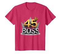 Birthday Gift: 45 Years of Being a Boss Anniversary Crown T-Shirt, Kids, Red Heather, 2 Years
