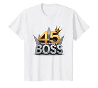 Birthday Gift: 45 Years of Being a Boss Anniversary Crown T-Shirt, Kids, White, 8 Years