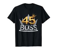 Birthday Gift: 45 Years of Being a Boss Anniversary Crown T-Shirt, Men, Black, 4XL