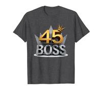 Birthday Gift: 45 Years of Being a Boss Anniversary Crown T-Shirt, Men, Dark Heather Grey, 4XL