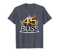 Birthday Gift: 45 Years of Being a Boss Anniversary Crown T-Shirt, Men, Heather Blue, 4XL