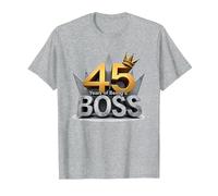 Birthday Gift: 45 Years of Being a Boss Anniversary Crown T-Shirt, Men, Heather Grey, 4XL