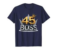 Birthday Gift: 45 Years of Being a Boss Anniversary Crown T-Shirt, Men, Navy, 4XL