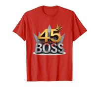 Birthday Gift: 45 Years of Being a Boss Anniversary Crown T-Shirt, Men, Red, XL