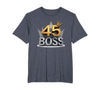 Birthday Gift: 45 Years of Being a Boss Anniversary Crown T-Shirt, Men's Big and Tall, Heather Blue, 5X Tall