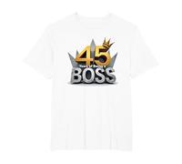 Birthday Gift: 45 Years of Being a Boss Anniversary Crown T-Shirt, Men's Big and Tall, White, 2X Tall