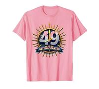 Birthday Gift: 49 and Just Getting Started - Fun Age Quote T-Shirt, Men, Pink, XL
