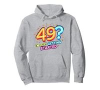 Birthday Gift: 49? I'm Just Getting Started - Neon Vibes Pullover Hoodie, Adult Unisex, Heather Grey, XL