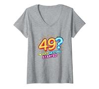 Birthday Gift: 49? I'm Just Getting Started - Neon Vibes V-Neck T-Shirt, Women, Heather Grey, XXL