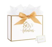 Birthday Gift Bag, 11.0× 8.0× 4.0 Inches 50th Birthday Gift Bag with Tissue Paper and Card for Women