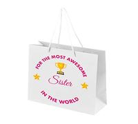 Birthday Gift Bags for Sister - Paper Gift Bags with Handles for Sisters - Large Bags with Rope Handles - Recycled Eco Friendly Presents Bag - No 1 Sister - WHITE-L