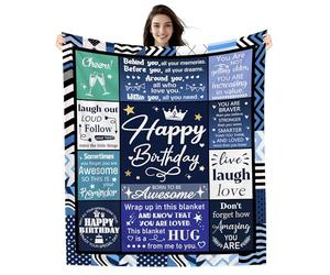 Birthday Gift Blankets for Men Boys, Happy Birthday Blankets Ideas for Son Brother Grandson Dad Grandpa Uncle Friends Boyfriend Wife Gift for Him (blue)