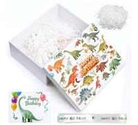 Birthday Gift Box, 25 x 18 x 8,5 cm Dinosaur Gift Box with Lid, Special Ribbon, Happy Birthday Greeting Card, Raffia, Gold Threads, Birthday Boxes for Gifts, Boys, Men