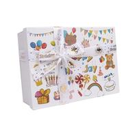 Birthday Gift Box with Lids Extra Large 25 x 18 x 8.5cm, Large Gift Boxes with White Ribbon Tissue, Foldable Rectangle Empty Boxes for Adult Kids Birthday Presents Decorations