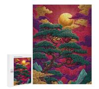 Birthday Gift: Colorful Sunset with Pine Trees, 500 PCS, Wooden Picture Puzzle for Grown-Ups, for Relaxing Solo Or Group Play