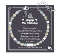 Birthday Gift for 11 Year Old Girl Adjustable Natural Amazonite Stone Beads Bracelet Present for 8th 9th 10th 11th 12th 13th 14th 15th 16th Daughter Granddaughter Sister Friend with Gift Card & Box