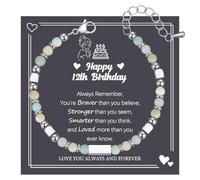 Birthday Gift for 12 Year Old Girl Adjustable Natural Amazonite Stone Beads Bracelet Present for 8th 9th 10th 11th 12th 13th 14th 15th 16th Daughter Granddaughter Sister Friend with Gift Card & Box
