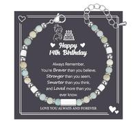 Birthday Gift for 14 Year Old Girl Adjustable Natural Amazonite Stone Beads Bracelet Present for 8th 9th 10th 11th 12th 13th 14th 15th 16th Daughter Granddaughter Sister Friend with Gift Card & Box
