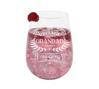 Birthday Gift for Grandad Vintage World's Greatest Grandad Engraved Large Gin Glass Present for Grandfathers Etched 590ml Stemless Gin Glass
