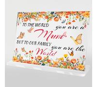 Birthday Gift For Mum Womens - Tulip Autumn Touching Sayings Engraved Mum Gifts To The World You Are A Mum But To Our Family You Are The World Presents From Daughter Plaque On Mother Day Birthday